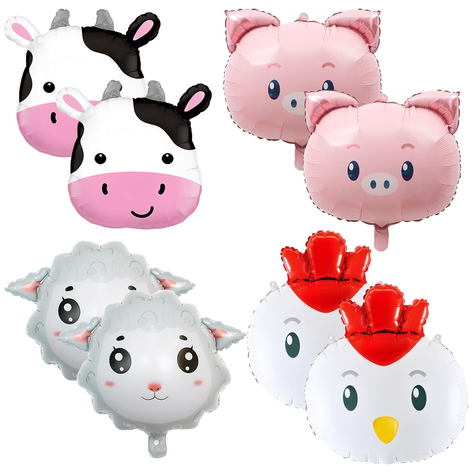 8Pcs Farm Animal Balloons Cow Pig Sheep Chicken Foil Mylar Balloons for Farm Barnyard Themed Birthday Baby Shower Wedding Party Decorations Supplies