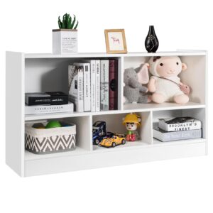 silkydry 5 cube storage organizer, 2-tier horizontal bookshelf, wooden display book shelves for home office classroom, low bookcase under window (white, 44” x 12” x 24”)