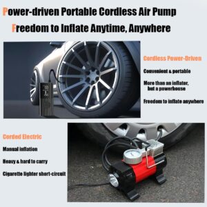 Tire Inflator Portable Air Compressor 150PSI Cordless Air Pump 3X Fast Inflation for Cars Bikes Motorcycle Tires Balloons Basketball Rugby,Dual LCD Display Rechargeable Battery Emergency Tool