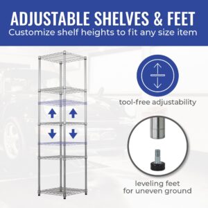 SafeRacks - NSF Certified Storage Shelves, Zinc, Heavy Duty Steel Wire Unit with Wheels and Adjustable Feet, Garage or Bakers Rack, Kitchen, Pantry Shelf - (18"x18"x72" 5-Tier) (Silver)