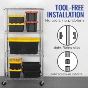 SafeRacks - NSF Certified Storage Shelves, Zinc, Heavy Duty Steel Wire Unit with Wheels and Adjustable Feet, Garage or Bakers Rack, Kitchen, Pantry Shelf - (36"x24"x72" 4-Tier) (Silver)