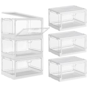 snslxh clear storage bins with lids, stackable storage bins with magnetic doors open front, plastic storage bins for living room, bedroom, study room and office, 3 packs, 24qt