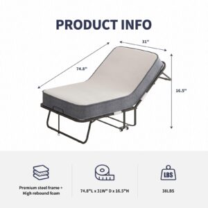 ZAFLY Folding Bed with 4” Memory Sponge Mattress, Portable Guest Bed Camping Cot for Adults, Soft Padded Rollaway Sleeping Bed for Travel and Hospital Nursing, 75 x 31” Twin Size(Standard)