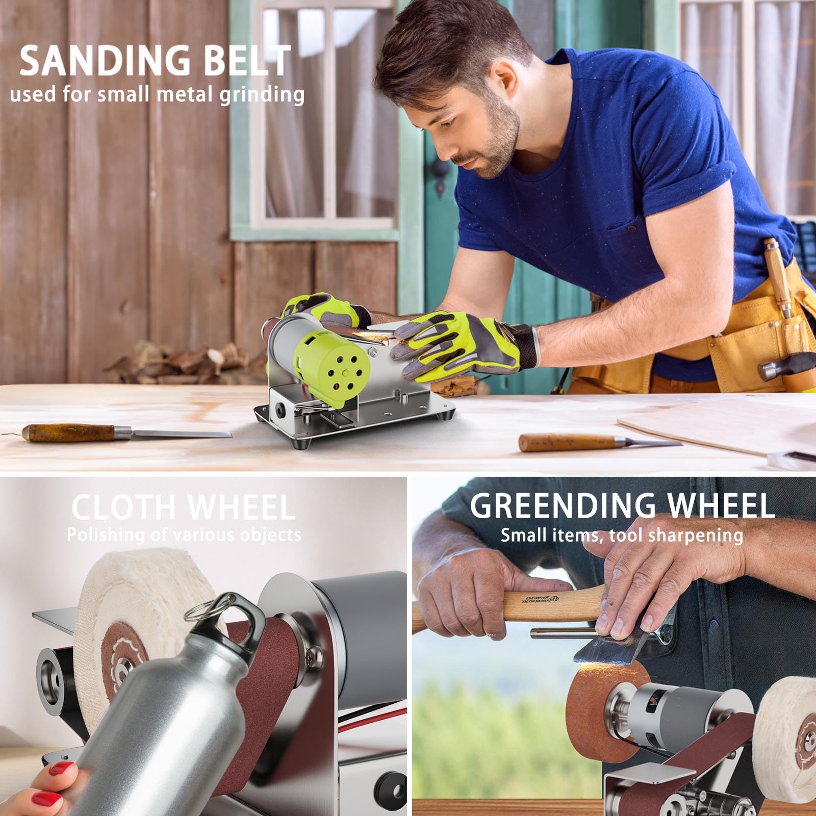 Mini Belt Sander, 7 Adjustable Speed Electric Knife Sharpener, 15 Degree Belt Grinder, Power Belt Sander for Metal Working and Woodworking