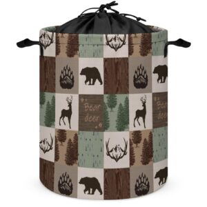 brebasf rustic wildlife bear foldable laundry basket,moose abstract retro cabin adventure theme for blanket, toys, dirty clothes in, bathroom, bedroom 13.8"w x 17.3"h