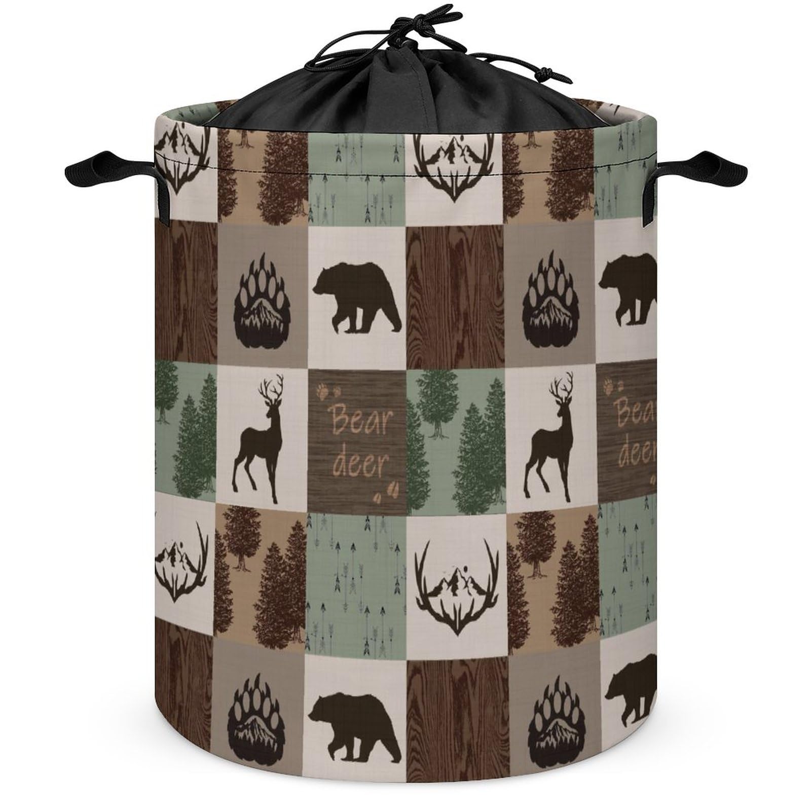 Brebasf Rustic Wildlife Bear Foldable Laundry Basket,Moose Abstract Retro Cabin Adventure Theme for Blanket, Toys, Dirty Clothes In, Bathroom, Bedroom 13.8"W x 17.3"H