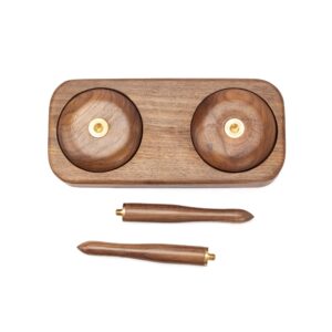 Double Black Walnut Wood Yarn Holder Advanced Metal Twirling Mechanism Lazy Susan Big Stand Ball Spindle Sewing Crocheting Tool Wool Cord Organizer Ribbon Storage Knitting Crochet Accessory