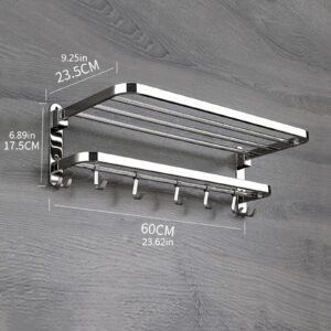 Bathroom Shelf Wall Floating Bathroom Bathroom Towel Shelf with Foldable Towel Bar Holder and Towel Hooks Wall Mounted Multifunctional Double Towel Bars Brushed Nickel Floating Shelves Corner Shower