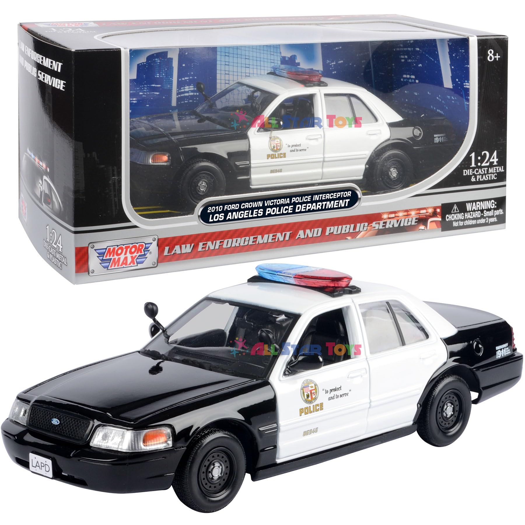 Motormax 2010 Ford Crown Victoria Police Interceptor LAPD Los Angeles Police Department 1/24 Diecast Model 76946 by All Star Toys