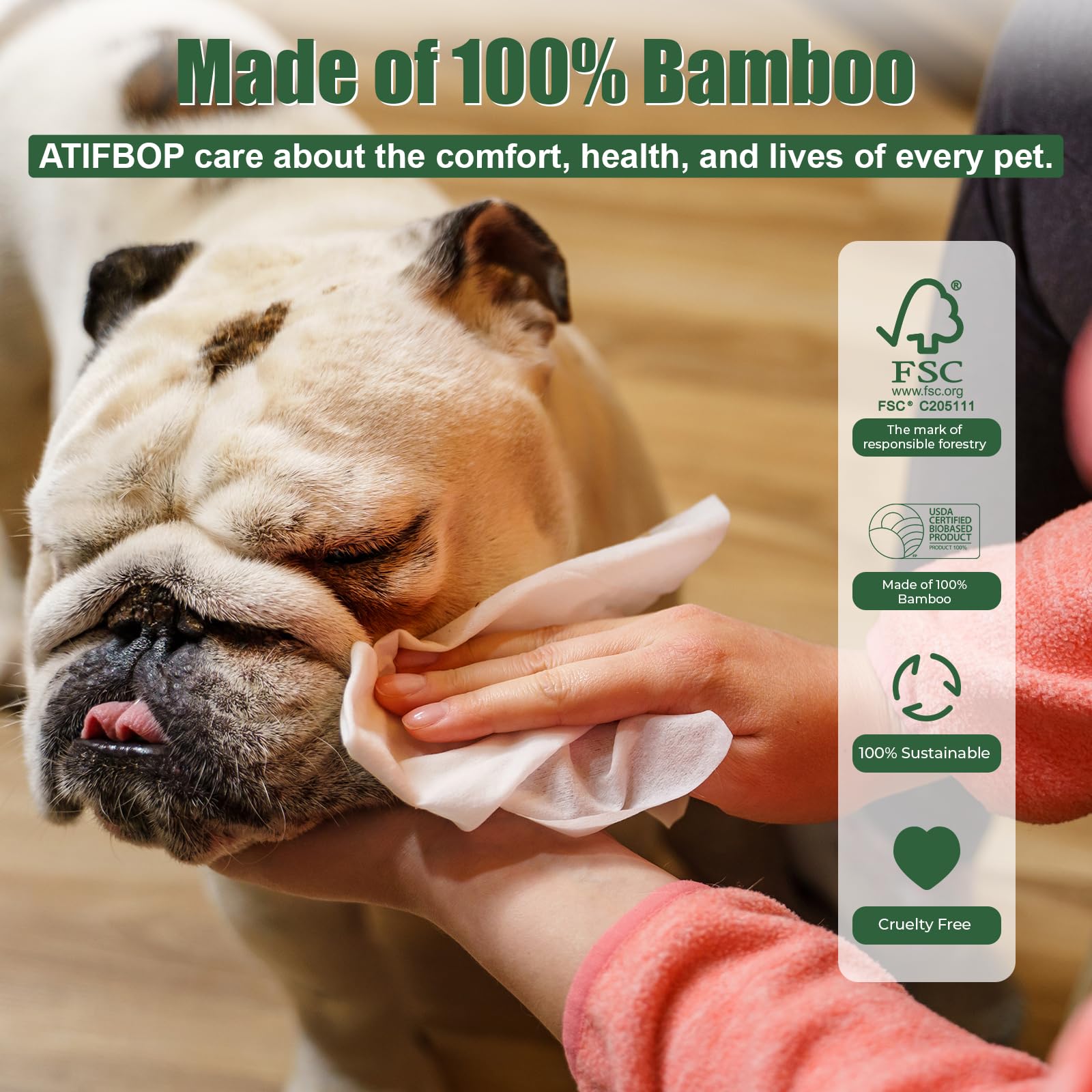 ATIFBOP Dog Wipes for Paws and Bum, Hypoallergenic Pet Grooming Wipes Natural and Gental, 100 Wipes for Cleaning & Grooming Moisturizing Coconut