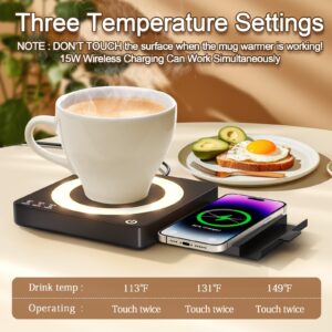 WHOLEV Coffee Mug Warmer, Smart Mug Warmer 15W Wireless Charging for Desk/Home, 3 Heat Settings Temperature Controlled, 8H Auto Off, Candle Warmer, Safe for Heating Coffee, Beverage, Milk, Tea