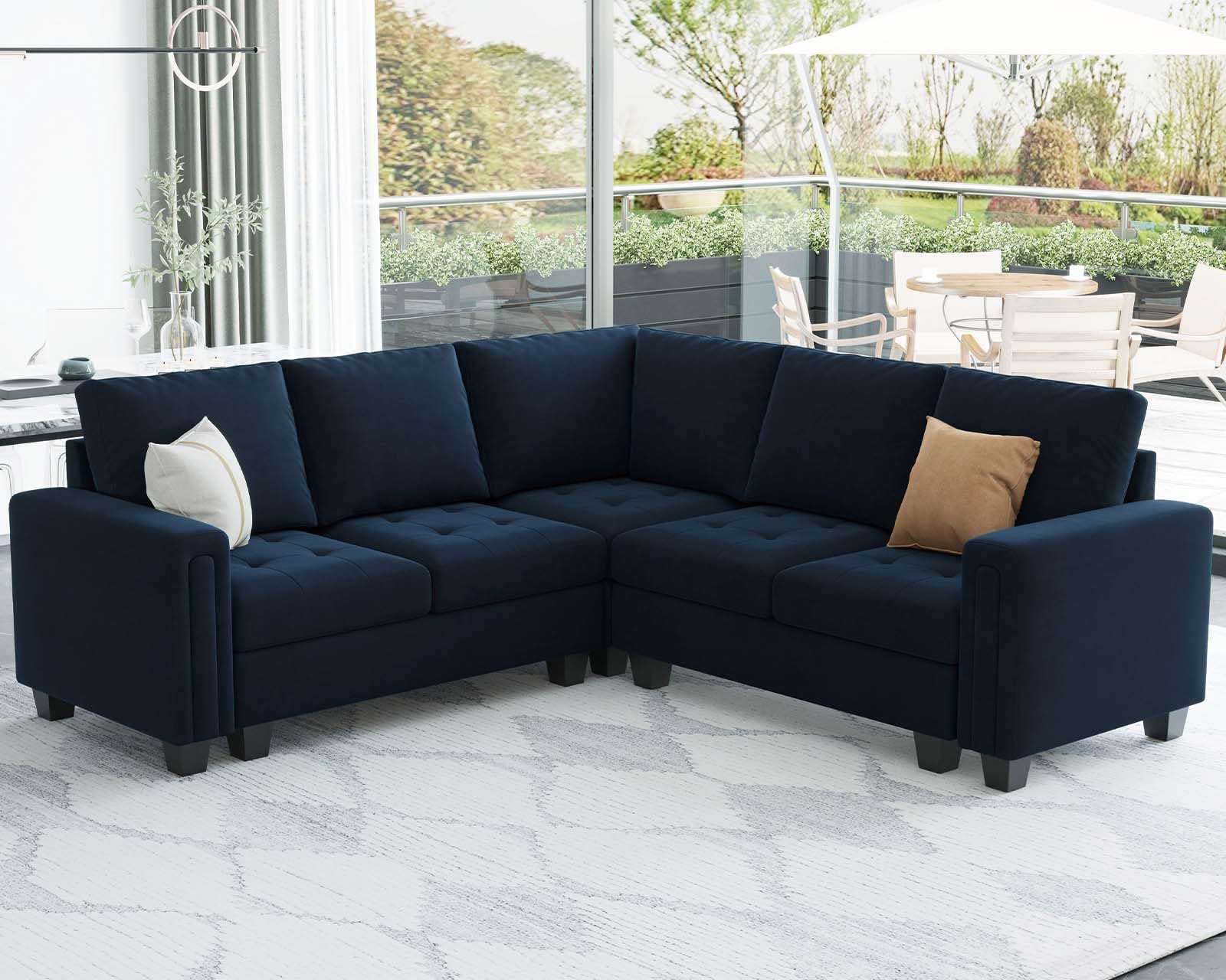 Belffin Velvet Modular Sectional Sofa Convertible Sectional Sofa Couch with Reversible Chaise L Shaped 4 Seater Corner Sofa Couch Blue