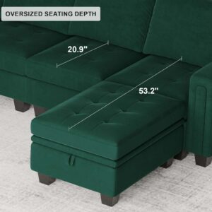 Belffin Convertible Velvet Modular Sectional Sofa Couch with Reversible Chaise L Shaped Sectional Couch with Storage Ottoman Living Room furniture Sofa Set Green