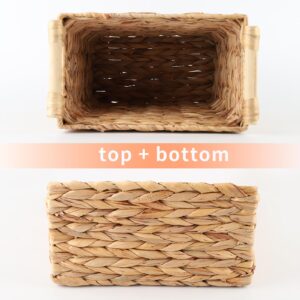 KINGWILLOW Wicker Waste Basket with Wood Handles, Woven Water Hyacinth Trash Can for Sundries Bedroom Bathroom Office