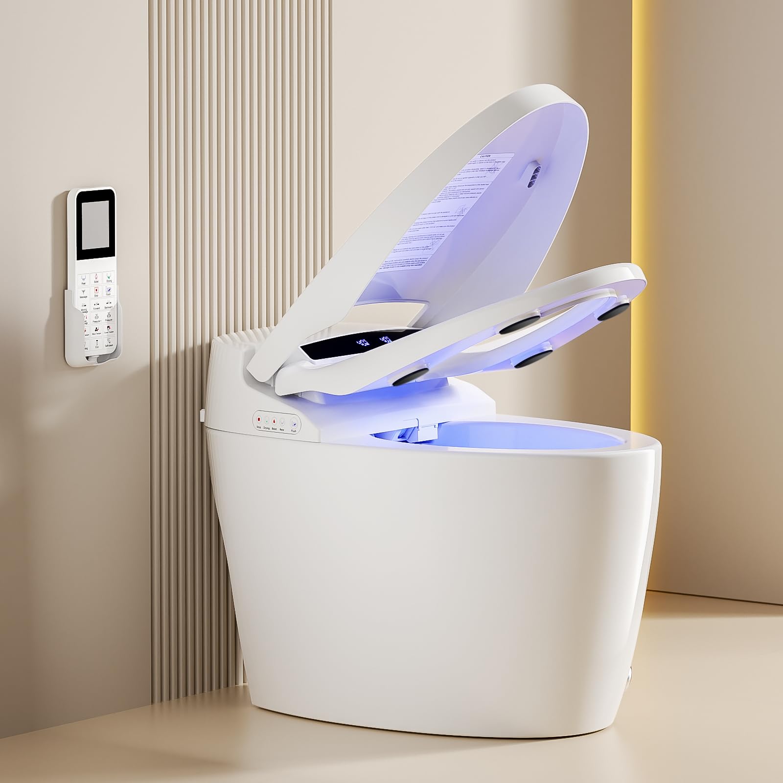 LOUPUSUO Smart Toilet, Tankless Toilet with Warm Water Sprayer and Dryer, Foot Sensor Operation, Heated Bidet Seat, Smart Toilet Bidet Toilet with Fahrenheit LED Display