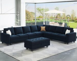 belffin oversized modular sectional sofa l shaped sofa couch set with storage ottoman corner convertible sectional couch with reversible chaise blue