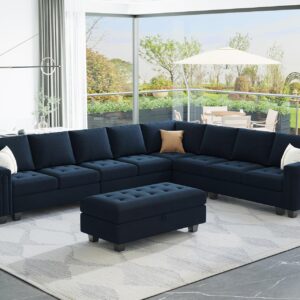 Belffin Oversized Modular Sectional Sofa L Shaped Sofa Couch Set with Storage Ottoman Corner Convertible Sectional Couch with Reversible Chaise Blue