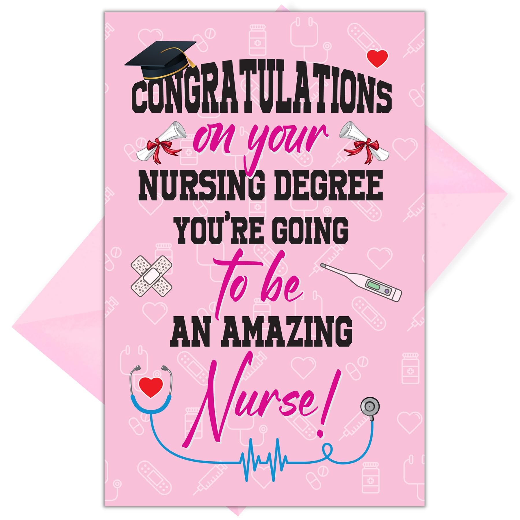 Nursing Degree Graduation Congratulations Greeting Card – Honor The Grad In Your Life With A Heartfelt Message - Pink