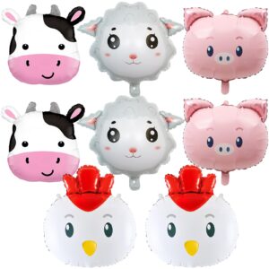 8Pcs Farm Animal Balloons Cow Pig Sheep Chicken Foil Mylar Balloons for Farm Barnyard Themed Birthday Baby Shower Wedding Party Decorations Supplies