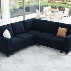 Belffin Velvet Modular Sectional Sofa Convertible Sectional Sofa Couch with Reversible Chaise L Shaped 4 Seater Corner Sofa Couch Blue