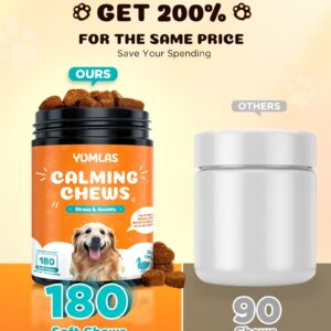 Yumlas 180 Counts Calming Chews for Dogs Anxiety Relief, Dog Calming Chews with Potent Effect in 30 Mins & Last for 12 Hrs, Hypoallergenic Dog Calming Treats for All Breeds, Sizes, Ages (Duck Flavor)