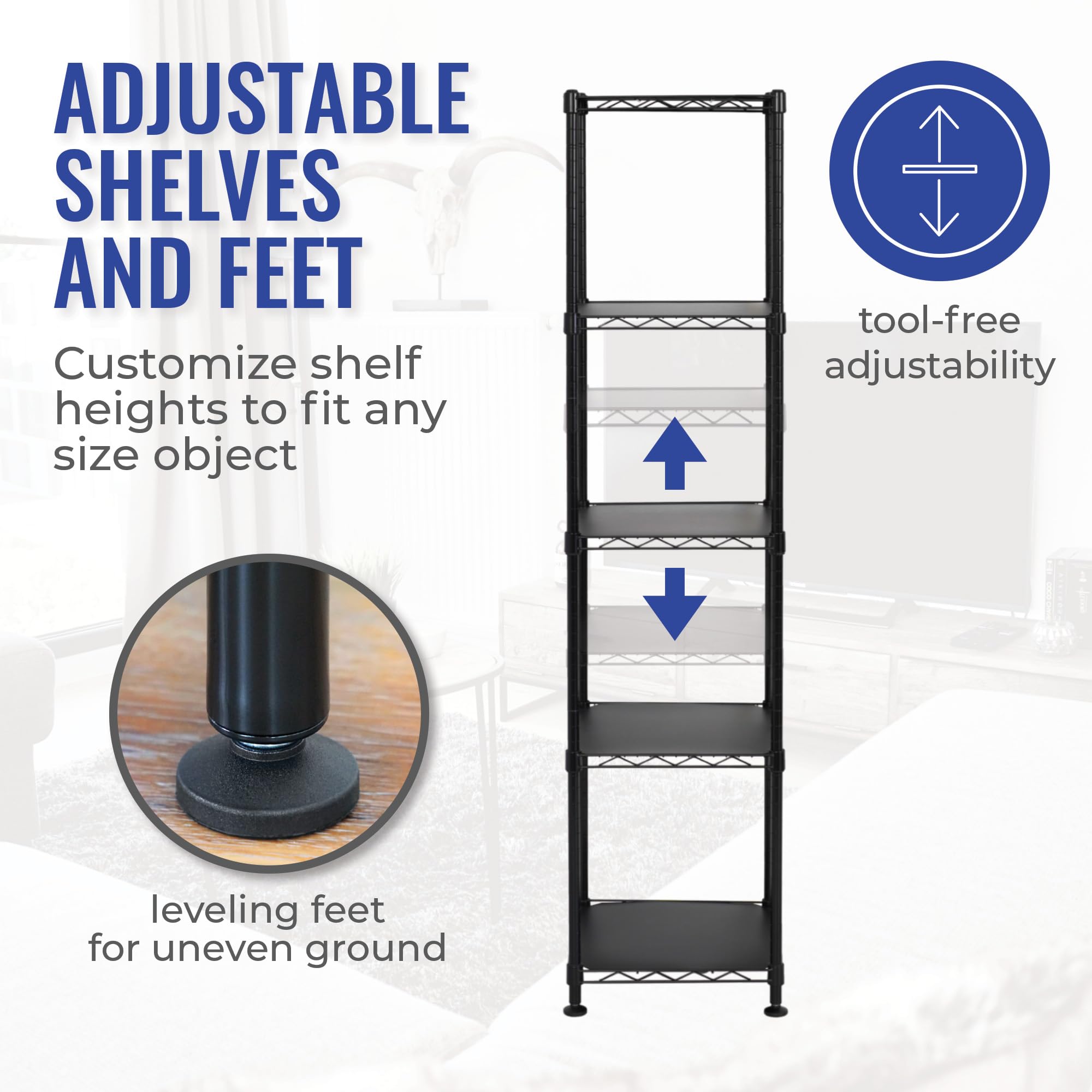 SafeRacks - NSF Certified Storage Shelves, Zinc, Heavy Duty Steel Wire Unit with Wheels and Adjustable Feet, Garage or Bakers Rack, Kitchen, Pantry Shelf - (14"x14"x60" 5-Tier) (Black)