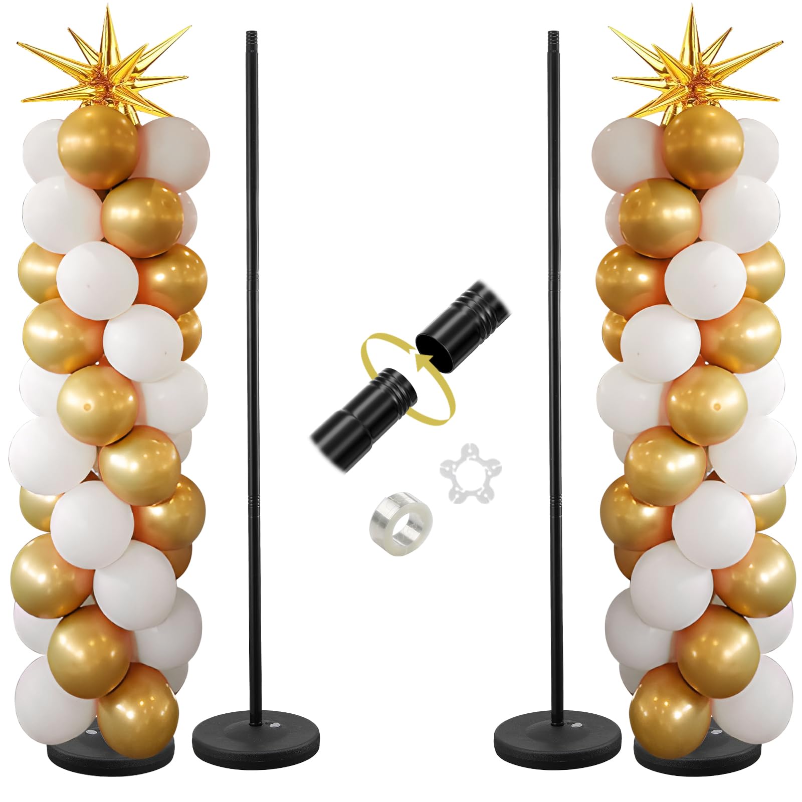 Balloon Stand - Set of 2, 56 Inch Height Adjustable Splicing Metal Pole Balloon Column Arch Stand Kits with Base for Floor,Centerpieces Balloon Tower Pillar for Birthday Party,Baby Shower,Christmas