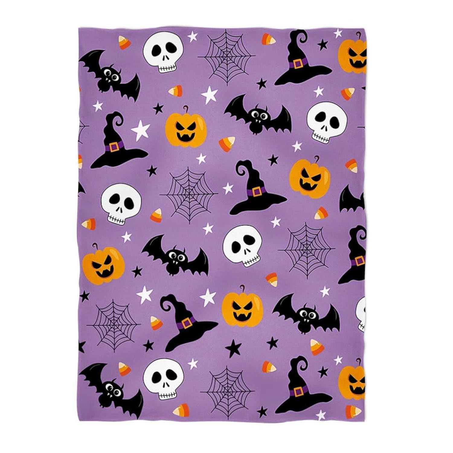 Halloween Throw Blanket for Couch and Bed Spider Webs Witch's Hat Black Bats and Decorated Pumpkins Print on Soft Blanket for Kids and Adult