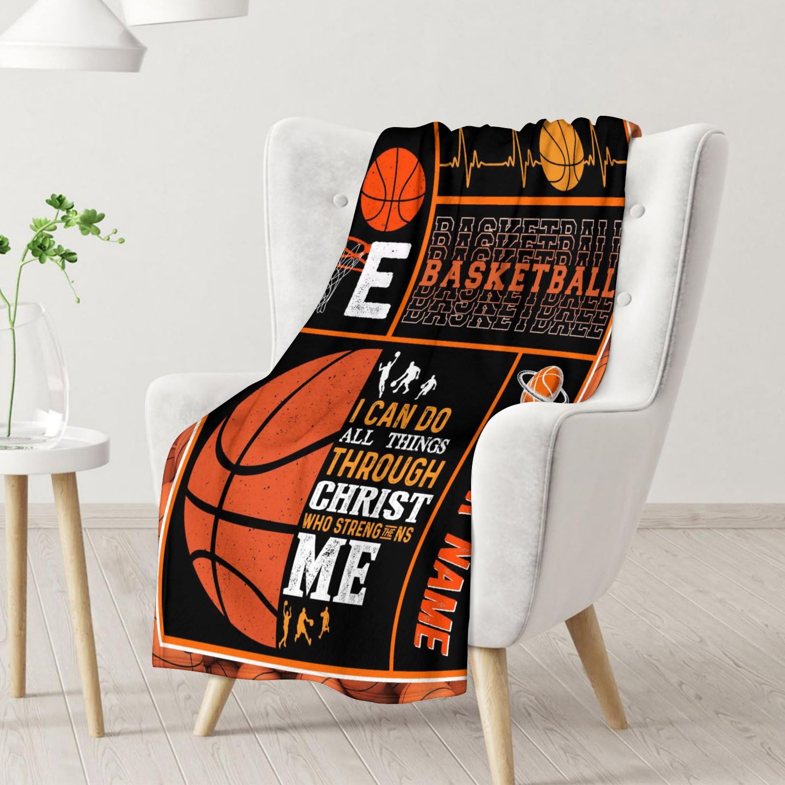 Personalized Basketball Blanket with Name - Soft, Plush & Warm - 40x30 Inches Small Blanket for Office, Chair - Brown Sports Throw Blanket Gifts for Boys, Girls