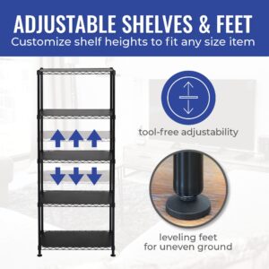 SafeRacks - NSF Certified Storage Shelves, Zinc, Heavy Duty Steel Wire Unit with Wheels and Adjustable Feet, Garage or Bakers Rack, Kitchen, Pantry Shelf - (24"x14"x60" 5-Tier) (Black)