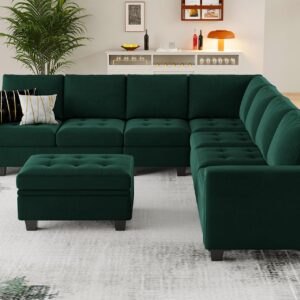 Belffin Convertible Velvet Modular Sectional Sofa Couch with Reversible Chaise L Shaped Sectional Couch with Storage Ottoman Living Room furniture Sofa Set Green