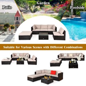 COSTWAY 6PCS Outdoor Patio Rattan Furniture Set Cushioned Sectional Sofa Beige