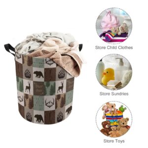 Brebasf Rustic Wildlife Bear Foldable Laundry Basket,Moose Abstract Retro Cabin Adventure Theme for Blanket, Toys, Dirty Clothes In, Bathroom, Bedroom 13.8"W x 17.3"H