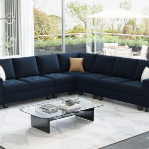 Belffin Modular Velvet Sectional L Shape Sofa Couch Oversized Convertible Sectional Sofa Couch with Reversible Chaise for Living Room Blue