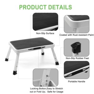 Folding Step Stool, Height-Adjustable Step Stool with Anti-Slip Platform and Rubber feet,Step Ladder for Adults,Kids,and Seniors,Solid and Stable,350 Ibs Capacity,for Home,Office,RV and More Use