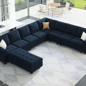 Belffin Oversized Modular Sectional Sofa L Shaped Sofa Couch Set with Storage Ottoman Corner Convertible Sectional Couch with Reversible Chaise Blue