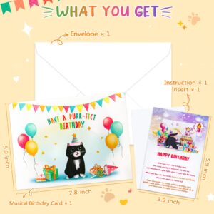 FITMITE Birthday Cards, Cute Cat MUSIC & LIGHTS & BLOWABLE CANDLE Funny Pop up Happy Birthday Card, Birthday Gifts for Women Men Cat Lover Mom or Dad