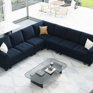 Belffin Modular Velvet Sectional L Shape Sofa Couch Oversized Convertible Sectional Sofa Couch with Reversible Chaise for Living Room Blue