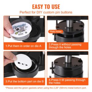 VEVOR Button Maker, 1/1.25/2.28 inch(25/32/58mm) 3-in-1 Pin Maker with 300pcs Button Parts, Ergonomic Arc Handle Punch Press Kit, Button Maker Machine with Panda Magic Book, for Children DIY Gifts