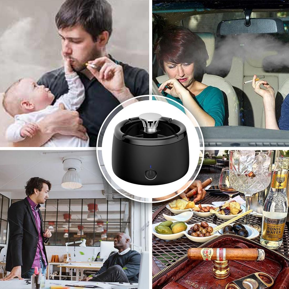 GESPERT Smokeless Ashtray, Clean Air Ashtray Unique Present for Men, Grandpa Rechargeable Ashtray for Home Car Indoor Office Black