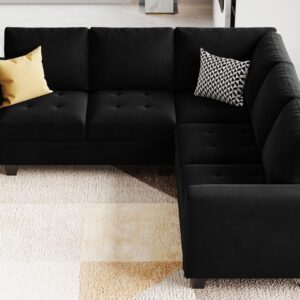 Belffin Velvet Modular Sectional Sofa Convertible Sectional Sofa Couch with Reversible Chaise L Shaped 4 Seater Corner Sofa Couch Black