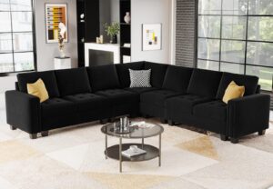 belffin modular velvet sectional l shape sofa couch oversized convertible sectional sofa couch with reversible chaise for living room black