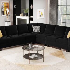 Belffin Modular Velvet Sectional L Shape Sofa Couch Oversized Convertible Sectional Sofa Couch with Reversible Chaise for Living Room Black