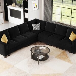 Belffin Modular Velvet Sectional L Shape Sofa Couch Oversized Convertible Sectional Sofa Couch with Reversible Chaise for Living Room Black