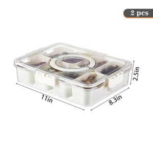 MineSign 2Pack Snackle Box with Handle for Food Serving Tray Snack Platter with Lids Stackable Fruit&Veggie Container with 8 Small Removable Boxes for Snack Charcuterie Candy Nuts Spice