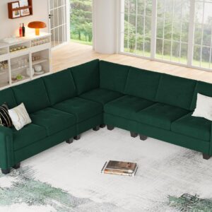 Belffin Modular Velvet Sectional L Shape Sofa Couch Oversized Convertible Sectional Sofa Couch with Reversible Chaise for Living Room Green