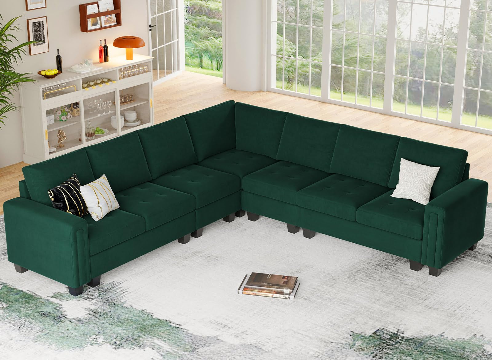 Belffin Modular Velvet Sectional L Shape Sofa Couch Oversized Convertible Sectional Sofa Couch with Reversible Chaise for Living Room Green