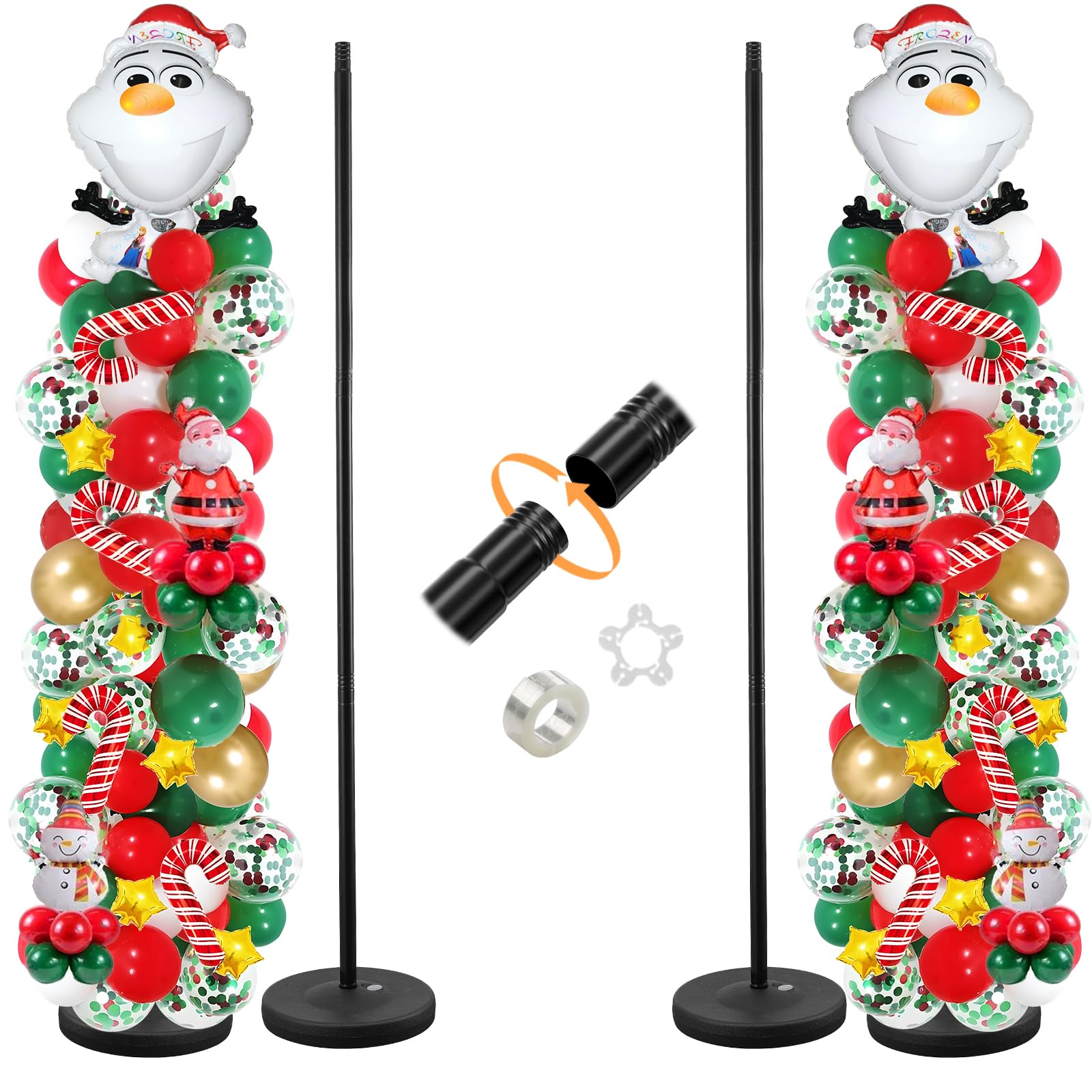 Balloon Stand - Set of 2, 56 Inch Height Adjustable Splicing Metal Pole Balloon Column Arch Stand Kits with Base for Floor,Centerpieces Balloon Tower Pillar for Birthday Party,Baby Shower,Christmas