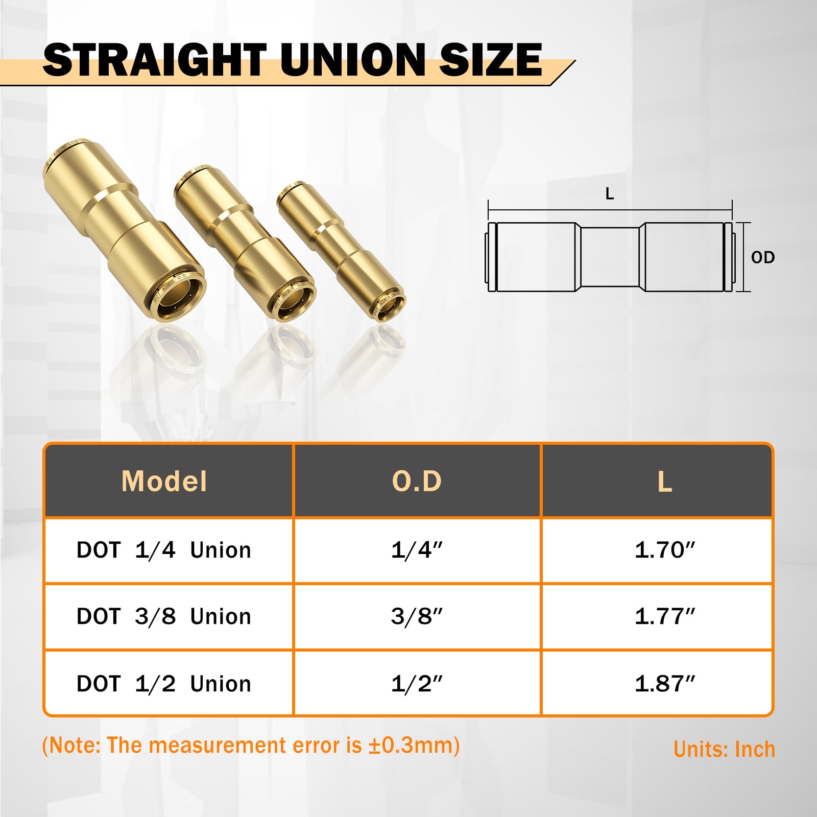 CheeMuii 6 PCS 1/4 Brass DOT Air Line Fitting Straight Union Quick Connect Fittings 1/4 Air Hose DOT Air Fittings for Semi Truck Trailers Industry Air System