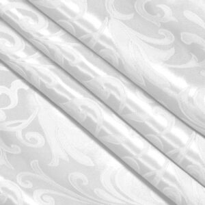 VACVELT Damask Jacquard Satin Fabric by The Yard, 60 Inch Wide White Satin Fabric Shiny Cloth Fabric, Silky Brocade Fabric for Bridal Dress, Wedding Decorations, Crafts, Sewing, Draping (1 Yard)